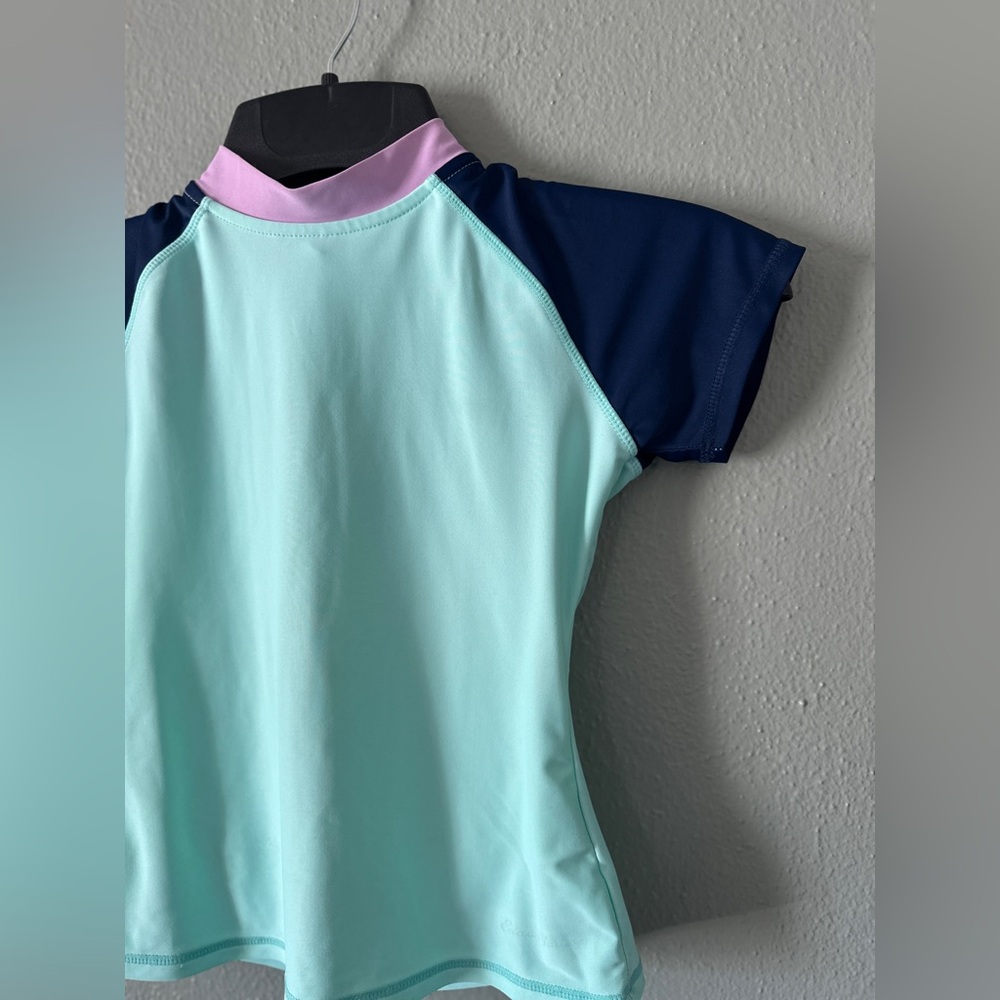 EDDIE BAUER Girls Short-Sleeve Rash Guard Swim Top | Mock Neck Sun Shirt S